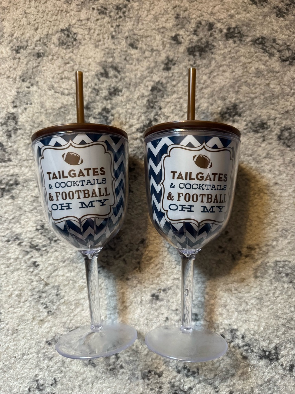 Tailgates & Cocktails Football Wine Tumbler with Straw - Blue